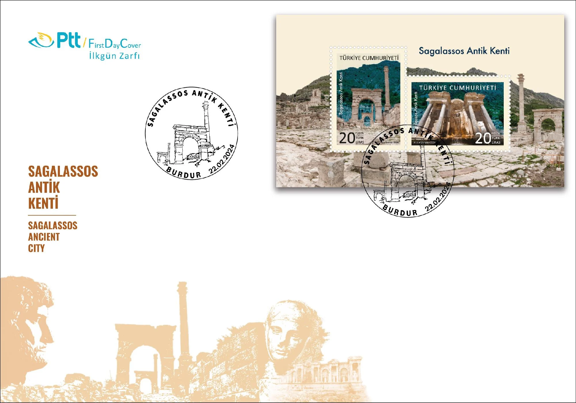SAGALASSOS ANTİK KENTİ Anma Bloku İlk Gün Zarfı